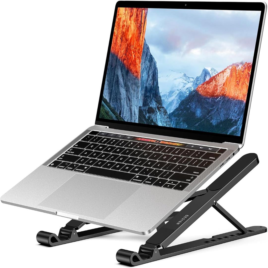 BESIGN LS01 Pro Ergonomic Laptop Stand, Plastic Laptop Riser, Portable and Adjustable Notebook Computer Holder Compatible with 10-14" Laptops (Black)
