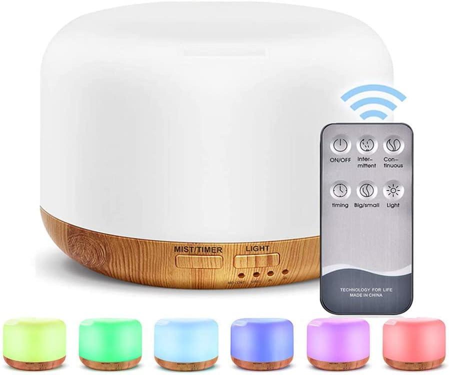 Oil Diffuser Humidifier 300ML,Electric Ultrasonic Air Aroma Diffusers Vaporizer,Scent Mist Defuser with Remote,Auto-Off,7led Color Changing Light for Large Bed Room,Home,Office (Light Wood Grain)