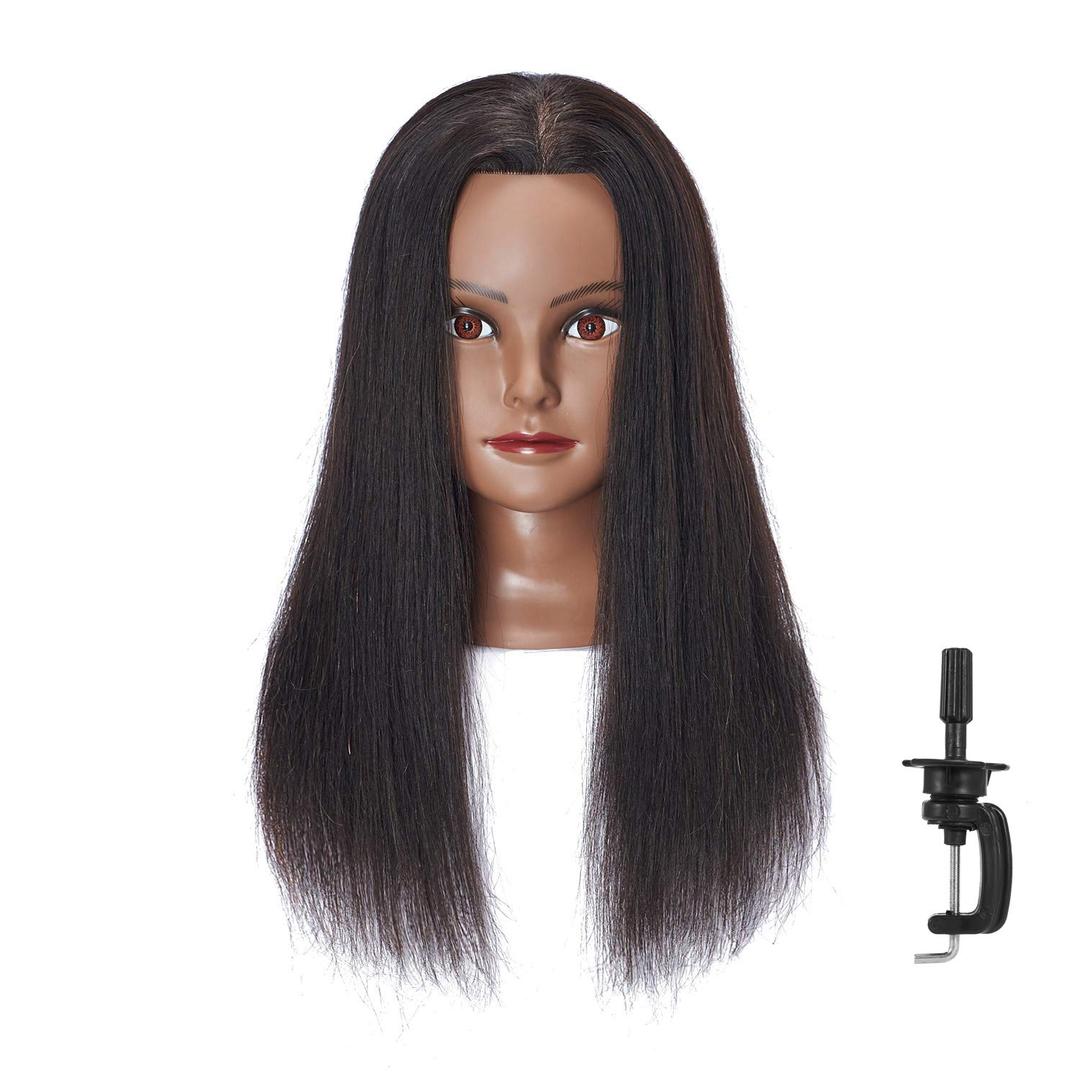 20-22'' Mannequin Head With Human Hair Styling Training Head Dolls for Cosmetology Manikin Maniquins Practice Head with Stand (6611B0214H)