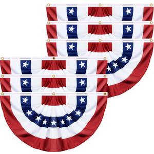 6 Pack 1.5 X 3 Feet American Bunting Flag USA Pleated Fan Flag 4th of July Decorations Memorial Day Patriotic 100% Polyester Half Fan Banner Fourth July Independence Day Outdoor Indoor Decor