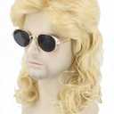 Topcosplay Mens Wigs 80s Mullet Wig Blonde Long Curly Halloween Costumes Wig (Blonde)