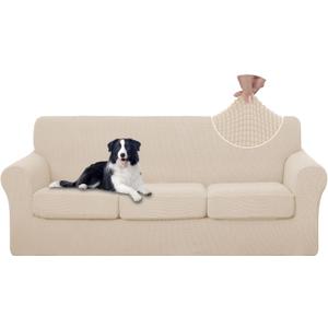 U-NICE HOME 4 Pieces Stretch Couch Cover Sofa Cover Washable Sofa Slipcover with Individual Seat Cushion for 3 Cushion Couch Sofa Pet Friendly(Sofa, Beige)