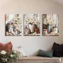 WENGTIAO 3Pcs Rustic Daisy Canvas Wall Art Fall Flower Prints Posters Vintage Country Flora Paintings Pictures Nature Botanical Artwork for Bedroom Living Room Bathroom 16x24''