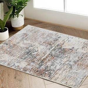 jinchan Area Rug 2x3 Washable Modern Rug Abstract Entryway Doormat Taupe Multi Print Overdyed Floor Cover Distressed Contemporary Lightweight Non-Slip Thin Carpet for Kitchen Bathroom Living Room