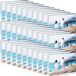 Handepo 30 Pack 4 x 6 Inch Clear Acrylic Picture Frames Double Sided Magnetic Photo Frames 20mm Thickness Frameless Desktop Display Freestanding for Bedroom Living Room Home Office