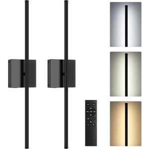 Battery Operated Wall Sconces Set of Two, Dimmable Wall Sconce with Remote Control, Rechargeable LED Wireless Wall Light for Bedroom, Living Room, Hallway, 350° Rotate, 26.7 Inch, Black(2 Pack)
