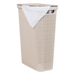 Mind Reader Slim Laundry Hamper with Lid, 40L Clothes Basket, Linen Design, Plastic, Ivory