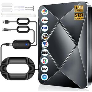 2026 Upgraded TV Antenna, 3600+ Miles Range Indoor/Outdoor Digital Antenna for Smart TVs and All Old TVs, HDTV Antenna for Local Channels with Amplifier, Supports 8K 4K 1080p - 38ft Coax Cable