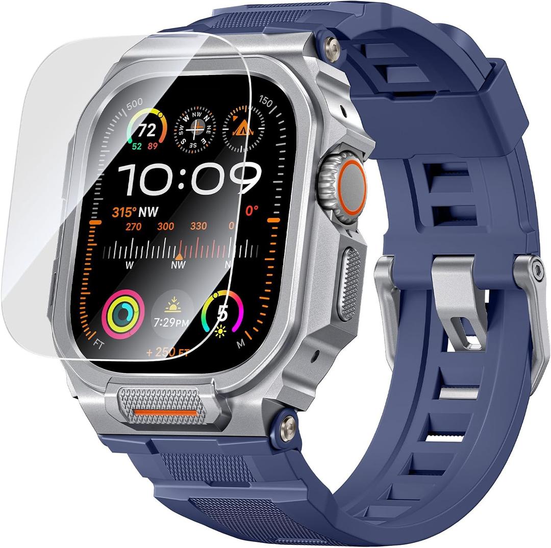 Bandletic Rugged Case Band Compatible with Apple Watch Ultra 3/2/1, Compatible with Apple Watch 49mm, Military Grade Shockproof Bumper Cover for iWatch Tactical Band Men, Screen Protector Included