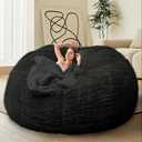 HDMLDP Bean Bag Chair Cover for Adults Kids Comfy Fluffy Giant Round Beanbag Cover Floor Chair Cover for Stuffed Animals Storage, 7FT, Black