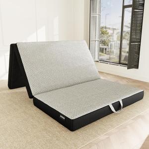 ROXGOX Memory Foam Trifold Mattress, Twin Portable Floor Bed 4 Inch, Foldable Mat with Washable Cover, Handle & Non-Slip Bottom, for RV, Travel, Camping, Yoga, 75"x38"x4", Grey