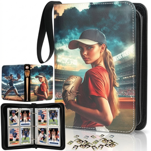 4-Pocket Trading Card Binder, Baseball Card Binder Fits 400 Cards with 50 Removable Sleeves, Zipper Card Holder Album for Standard Size Cards, Portable Collector Storage & Display Case