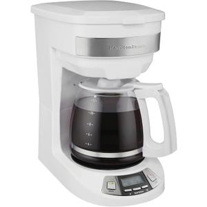 Hamilton Beach 12 Cup Programmable Drip Coffee Maker Machine, Regular & Bold Brew Options, Auto Pause and Pour, Glass Carafe, White (46294J)