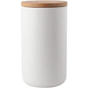 Ceramic Food Storage Jar Canister Modern Design Food Canisters with Airtight Seal Bamboo Lid, Loose Tea Coffee Spice Nuts Snacks Storage Jar Canister (White 33.81oz/1000ml) (White 31.67oz/900ml)