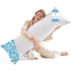 YZ HOME Long Body Pillow for Adults - Firm Body Pillow Insert with Shredded White Memory Foam, Adjustable Height, Soft Support for Side Sleeping, Pregnant Women, Washable (White, 20x54 Inch)