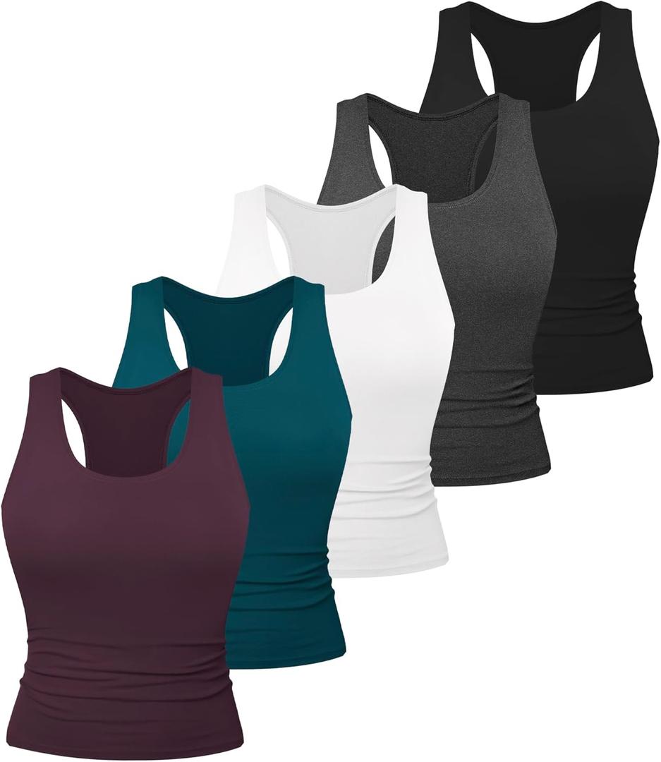 Dalavch 5 Pack Women's Workout Racerback Tank Tops Spandex Yoga Athletic Running Gym Sports Crop Tops for Women (Blue, S)