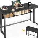 Huuger Folding Desk with Storage Shelf, 39.3 Inch Foldable Computer Table for Small Spaces, Space Saving Sofa Table for Couch, Writing Work Office Computer Desk, Easy to Fold, Black, 18.5"D x 39.4"W