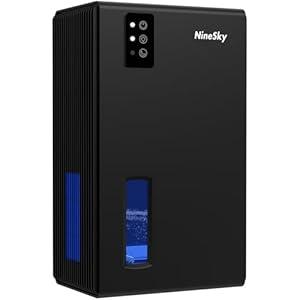 NineSky Dehumidifier, 98 OZ Dehumidifiers for Home, (1100 sq.ft) Dehumidifiers for Basement Bathroom Bedroom with Auto Shut Off, Switchable 7 Colors Light(Black)