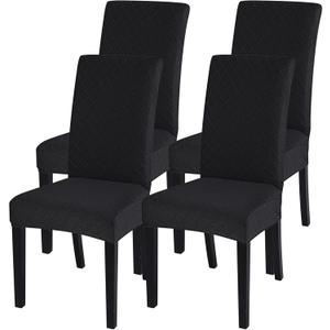 SearchI Dining Room Chair Covers Set of 4, Stretch Jacquard Parsons Chair Slipcovers Removable Washable Kitchen Chair Protector Cover for Dining Room, Hotel, Ceremony (Black Rhombus)