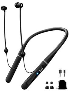 Air Tube Bluetooth Headphones with LED Battery Display,EMF Free Neckband Wireless Earbuds with 25H Playtime,HD Bass Airtube Headphone Emf Free with Mic And Controls,Airtube Earbuds For Sleep,Work,Gym