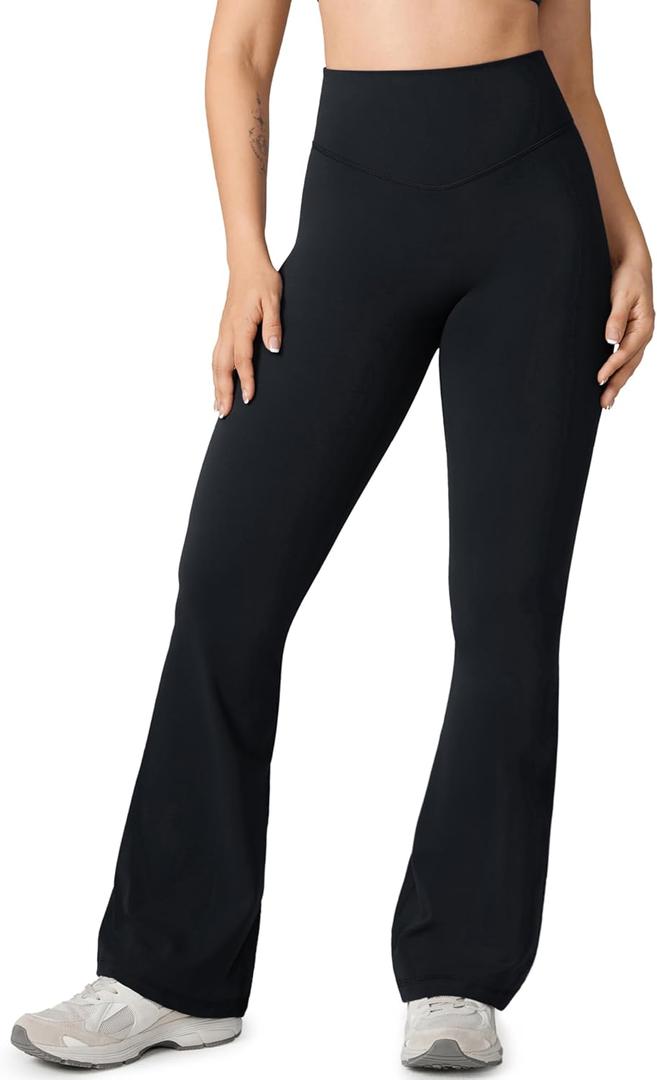 Hugcurve No Front Seam High Waisted Flare Leggings for Women Bootcut Yoga Pants Buttery Soft Lounge Workout - 31'' (Large, Black)