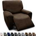 Chair Covers 4-Pieces Recliner Chair Covers 1 Seater Cover for Recliner Chair Leather Look Recliner Slipcovers with Pockets Spandex Fabric Furniture Covers(XL Recliner, Coffee)