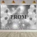 MEHOFOND 7x5ft Prom 2026 Backdrop Black and Silver Crown Send Off Decorations Banner Congrats Graduation Background Graduation Prom Night 2026 Party Decorations Banner Photo Studio Props