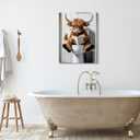 Highland Cow Funny Bathroom Canvas Wall Art, Brown Cute Cow Animal Wall Art for Decorations Indoor, Gift for Women Ideal for Birthday Home Decorations 3