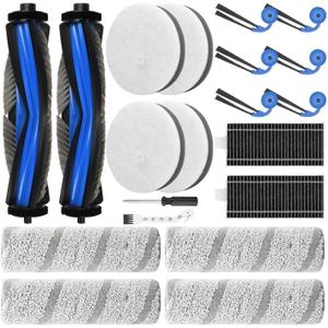 20 Pcs Accessories kit for Ecovacs Deebot X11 OmniCyclone, 2 Main Brush 4 Roller Mop 4 Sponge Filter 6 Side Brush 2 HEPA Filter 2 Clean Tool