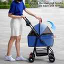 Pet Stroller for Medium Small Dogs/Cats - 4 Wheels Foldable Dog Stroller with Storage Basket,Dog/Cat Carrier,Adjustable Handle,Folding Puppy Carrier Suitable for Traveling with Cats and Dogs (Blue)
