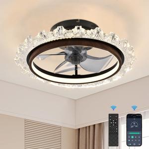 lumasphere Small Ceiling Fans with Lights and Remote & APP, 17 Modern Low Profile Ceiling Fan with Light for Bedroom, 3000K-6000K Dimmable, 6 Wind Speeds, Easy Recessed Mount for Kids Room,Kitchen (Brown)