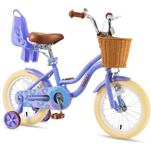 RULLY Donut Girls Bike 12 14 16 Inch Kids Bicycle for Toddlers Ages 3-8 with Training Wheels, Basket & Doll Seat, Retro Cruiser Style, Pink Purple Blue