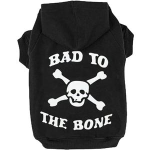 EXPAWLORER Dog Hoodie Sweater - Bad to The Bone Dog Sweatshirt Skeleton Costume, Warm Fleece Lined Pet Clothes with Leash Hole, Fall Winter Cozy Soft Pet Outfit Coat for Small Dogs Cat Puppy, Size S