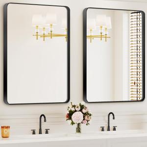 Bathroom Mirrors for Over Sink,2Pcs 24x36Inch Vanity Mirrors for Wall,Black Metal Frame Rectangle Mirrors for Bathroom,Farmhouse,Restroom,Hangs Horizontally or Vertically