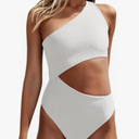 Women's One Piece Ribbed Swimsuit One Shoulder Cutout Swimwear Sexy Bathing Suit
 M