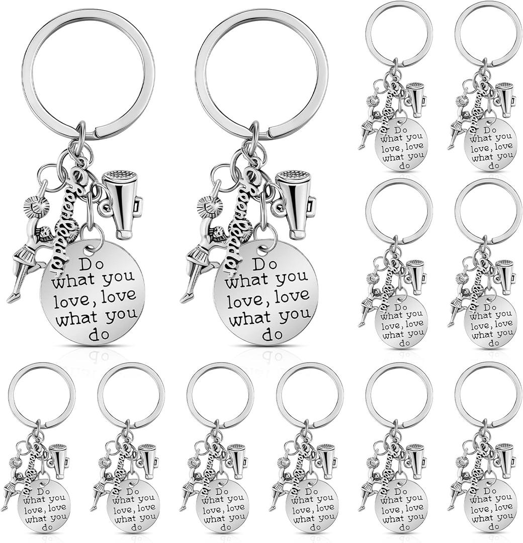 Henoyso Cheerleader Gifts Cheer Keychain Bulk Cheerleading Charm Key Chain Cheer Stuff Team Coach Gifts for Girls Women, 12