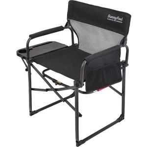 SUNNYFEEL Directors Chair Foldable with Side Table, Heavy Duty Camping & Lawn Chair with Cup & Phone Holder, Breathable Mesh, Side Pocket & Carry Bag, 300 lbs, 1 Pack
