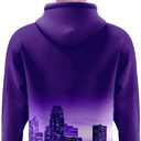 City Night View Silhouette Skyline Football Hoodie Gift for Men Football Sweatshirt Pullover Top Long Sleeve Hoodie (Purple, XXL)