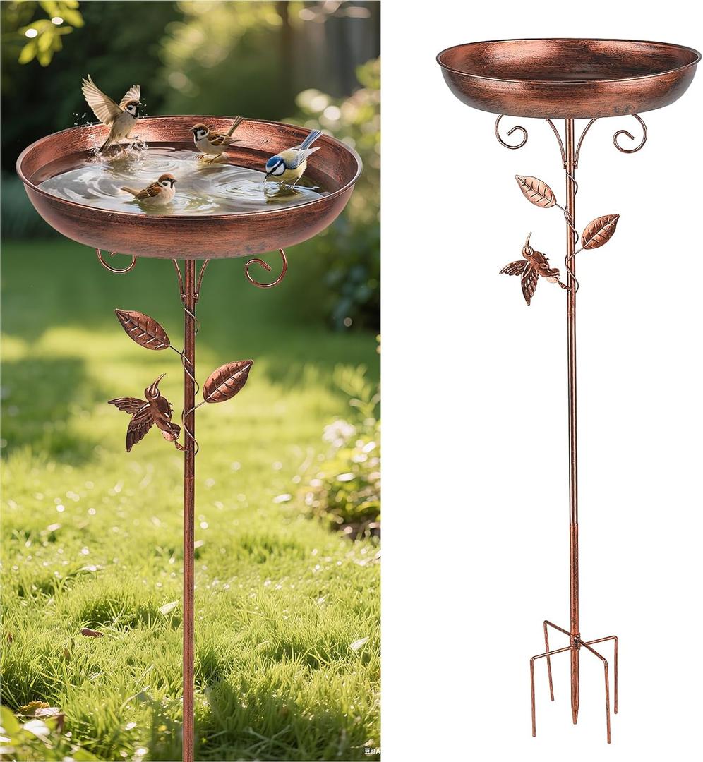 30 Inch Bird Bath for Outdoors, Vintage Freestanding Birdbath and Bird Feeder, Metal Feeder Bowl with 5-Pronged Base for Outdoor Garden Patio Yard Lawn Decor