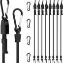 8 Pcs 12 in Bungee Cords with Hooks Adjustable Heavy Duty Black, UV Resistant Shock Strap with Carabiner Style Clips,4 Spare Parts Offered