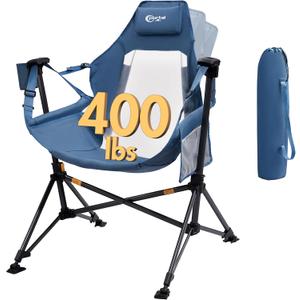 Portal Hammock Camping Chair, Portable Outdoor Swinging Chairs with Adjustable Back and Height for Lawn, Backyard, Patio, Supports 400 lbs, Breathable Mesh High Back, Blue
