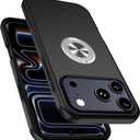 PELEPUES Shockproof Case for iPhone 17 Pro 6.3'', [Embedded Finger Ring] Military Grade Phone Case Cover with Reinforced Metal Stand Kickstand [Support Magnetic Car Holder] for iPhone 17 Pro, Black