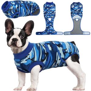Kuoser Recovery Suit for Dogs Cats After Surgery, Professional Pet Recovery Shirt Dog Abdominal Wounds Bandages, Substitute E-Collar & Cone,Prevent Licking Dog Onesies Pet Surgery Recovery Suit (Small (Back:11.4-13.4'', Weight:7-15 LB), BlueCamo)
