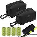 (2 Pack) Dog Poop Bag Holder, Poop Bag Holders for Leashes, CAKOVANO Doggie Waste Bag Dispenser Small Doggy Poop Bag Zipper Pouch with Carabiner Clip with 4 Rolls of Pet Trash Bags, Black
