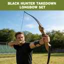 Black Hunter Longbow and Arrow Set, GLURAK 62'' Traditional Wooden Takedown Longbows Package, Archery Bow Kit for Target Practice and Hunting, Right Hand, 25-55 Lbs, 40lb