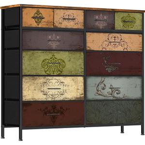 VASICAR Dresser for Bedroom with 12 Drawers, Tall Fabric Drawer Dresser, Chest of Drawers for Closet, Nursery, Bedside, Living Room, Entryway, Hallway (Pattern), 11.8"D x 43.3"W x 37.8"H