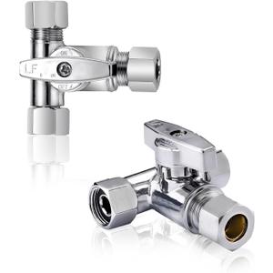 Lead-Free Brass 1Pcs Chrome-Plated Add-A-Tee 3-Way,3/8 Inch x 3/8 Inch x 1/4 Inch Angle Stop Valve For Reverse Osmosis Water Filters,Ice Maker,Refrigerator