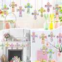 Watersay 48 Set Religious Easter Cross Craft Kit for Kids He Lives Jesus DIY Christian Crafts Make Your Own Ornament with Stickers for Easter VBS Sunday School Church Home Decoration Art Project