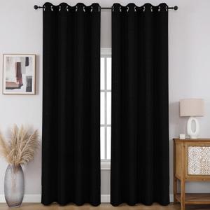 CUCRAF 100% Blackout Window Curtains 72 inches Long 2 Panels Set, Faux Linen Look Thermal Insulated Grommet Drapes, Room Darkening Curtain for Bedroom Living Room(W52 x L72 Inch, Black)