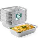 NEEBAKE 60 Pack 8x6 Disposable Aluminum Pans Aluminum-Foil-Pans-Tin-Foil-Baking-Pans-Tin-Trays-Food-Containers-for-Meal-Prep-Cooking-Roasting-Heating
